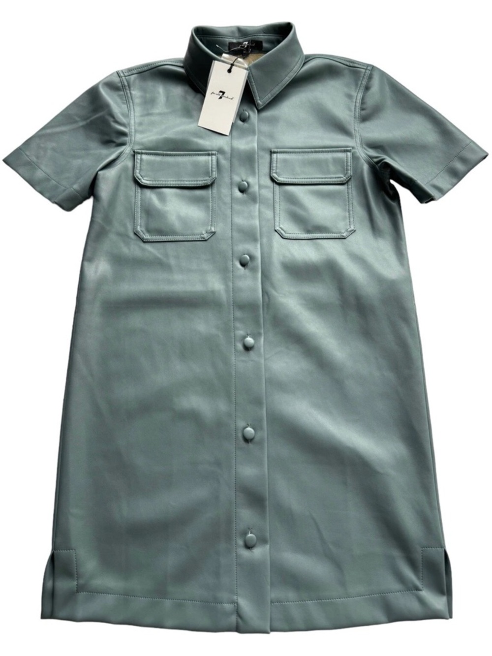7 For All Mankind Slate Blue Grey Faux Leather Shirt Dress Small - Picture 2 of 7